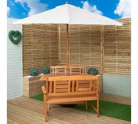 Samuel Alexander Outdoor 4 Person Folding Rectangular Wooden Garden Dining Table Benches Cream Parasol and Base Set - Outdoor Furniture Sets