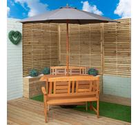 Samuel Alexander Outdoor 4 Person Folding Rectangular Wooden Garden Dining Table Benches Grey Parasol and Base Set - Outdoor Furniture Sets