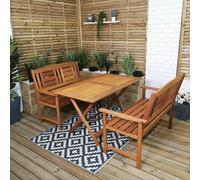 Samuel Alexander Wooden 4 Seater Folding Rectangular Garden Dining Bench Set - Brown - Wilko