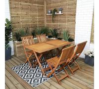 Samuel Alexander Outdoor 4 Person Folding Rectangular Wooden Garden Patio Dining Table Chairs Set - Outdoor Furniture Sets