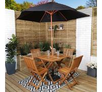 Samuel Alexander Outdoor 4 Person Folding Square Wooden Garden Dining Table Chairs Black Parasol And Base Set