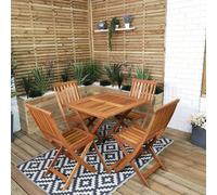 Samuel Alexander Outdoor 4 Person Folding Square Wooden Garden Dining Table Chairs Set