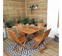 Samuel Alexander Outdoor 4 Person Folding Square Wooden Garden Patio Dining Table and Chairs Set - Outdoor Furniture Sets