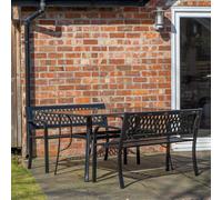 Samuel Alexander Outdoor 4 Person Rectangular Glass Top Garden Dining Table And 2 Benches Set