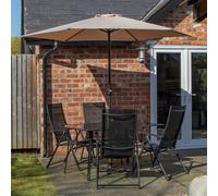 Samuel Alexander Outdoor 4 Person Rectangular Glass Top Garden Dining Table Chairs Beige Parasol And Base Set