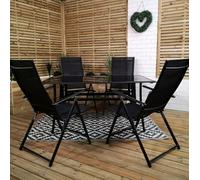 Samuel Alexander Outdoor 4 Person Rectangular Glass Top Garden Dining Table Chairs Set