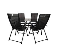 Samuel Alexander Outdoor 4 Person Rectangular Glass Top Garden Dining Table Chairs Set in Black Samuel Alexander Black 4 Person