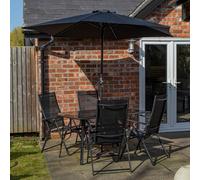 Samuel Alexander Outdoor 4 Person Rectangular Glass Top Garden Dining Table Chairs With Black Parasol And Base Set