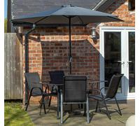 Samuel Alexander Outdoor 4 Person Rectangular Glass Top Garden Dining Table Chairs With Grey Havana Parasol and Base Set - Outdoor Furniture Sets