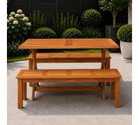 Samuel Alexander Outdoor 4 Person Rectangular Wooden Garden Dining Table With 2 Benches