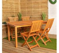 Samuel Alexander Outdoor 4 Person Rectangular Wooden Garden Patio Dining Table Chairs Set - Outdoor Furniture Sets