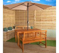 Samuel Alexander Outdoor 4 Person Rectangular Wooden Garden Table, 2 Benches With Beige Havana Parasol & Base