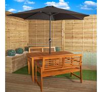 Samuel Alexander Outdoor 4 Person Rectangular Wooden Garden Table, 2 Benches with Black Havana Parasol & Base - Outdoor Furniture Sets