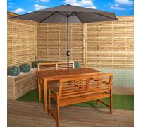 Samuel Alexander Outdoor 4 Person Rectangular Wooden Garden Table, 2 Benches With Grey Havana Parasol & Base