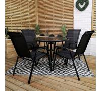 Samuel Alexander Outdoor 4 Person Round Glass Top Garden Dining Table Chairs Set