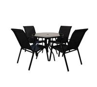 Samuel Alexander Outdoor 4 Person Round Glass Top Garden Dining Table Chairs Set in Black Samuel Alexander Black 4 Person