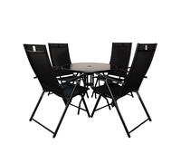 Samuel Alexander Outdoor 4 Person Round Glass Top Garden Dining Table Chairs Set in Black Samuel Alexander Black 4 Person