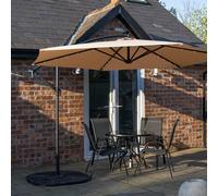 Samuel Alexander Outdoor 4 Person Round Glass Top Garden Dining Table Chairs With Beige Banana Lit Parasol and Base