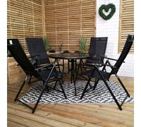 Samuel Alexander Outdoor 4 Person Round Glass Top Garden Patio Dining Table Chairs Set