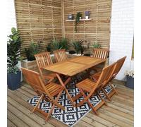 Samuel Alexander Outdoor 6 Person Folding Rectangular Wooden Garden Patio Dining Table Chairs Set