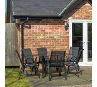 Samuel Alexander Outdoor 6 Person Rectangular Glass Top Garden Dining Table Chairs Set