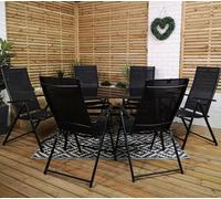 Samuel Alexander Outdoor 6 Person Rectangular Glass Top Garden Dining Table Chairs Set