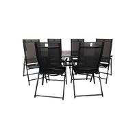 Samuel Alexander Outdoor 6 Person Rectangular Glass Top Garden Dining Table Chairs Set in Black Samuel Alexander Black 6 Person