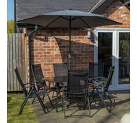 Samuel Alexander Outdoor 6 Person Rectangular Glass Top Garden Dining Table Chairs With Grey Havana Parasol and Base Set - Outdoor Furniture Sets