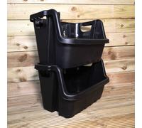 Samuel Alexander Pack of 2 / 59 x 41 x 36cm Heavy Duty Plastic Stackable Crates / Pick Bins with Handles in Black | Size: 59 x 41 x 36 cm Samuel Alexander Black 59 x 41 x 36 cm