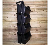 Samuel Alexander Pack of 4 / 59 x 41 x 36cm Heavy Duty Plastic Stackable Crates / Pick Bins with Handles in Black | Size: 59 x 41 x 36 cm Samuel Alexander Black 59 x 41 x 36 cm