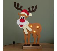 Samuel Alexander Premier 32cm Felt Reindeer with Santa Hat & 3 Warm White LED in Brown Samuel Alexander Brown