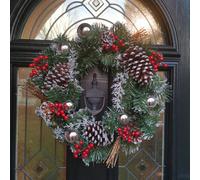 Samuel Alexander Premier 40Cm Festive Silver Dressed Christmas Wreath With Pinecones And Red Berries
