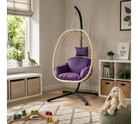 Samuel Alexander Rattan Hanging Egg Chair with Stand & Indigo Cushion for Indoor Use in Purple Samuel Alexander Purple
