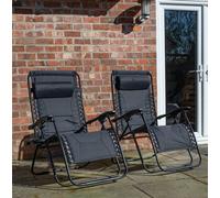 Samuel Alexander Set Of 2 Luxury Padded Multi Position Zero Gravity Garden Relaxer Chair Lounger In All Black
