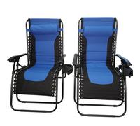 Samuel Alexander Set Of 2 Luxury Padded Multi Position Zero Gravity Garden Relaxer Chair Lounger In Blue & Black