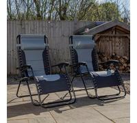 Samuel Alexander Set of 2 Luxury Padded Multi Position Zero Gravity Garden Relaxer Chair Lounger in Grey & Black - SunLoungers