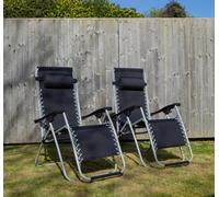 Samuel Alexander Set Of 2 Multi Position Garden Gravity Relaxer Chair Sun Lounger In Black & Silver