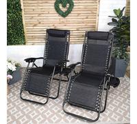 Samuel Alexander Set of 2 Multi Position Garden Gravity Relaxer Chair Sun Lounger with Sun Canopy in Black Samuel Alexander Black