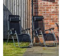 Samuel Alexander Set Of 2 Multi Position Zero Gravity Relaxer Chair Sun Lounger In Black & Silver