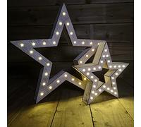 Samuel ALEXANDER Set of 2 Wooden Battery Operated Stars Christmas Decoration with 60 Warm White LEDs