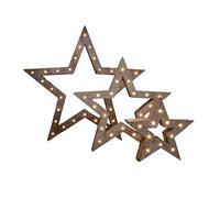 Samuel ALEXANDER Set of 3 Battery Operated Light up Wooden Christmas Stars with Warm White LEDs