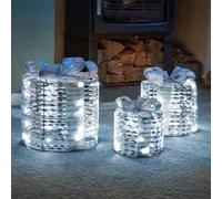 Samuel Alexander Set Of 3 Battery Operated Silver Christmas Glitter Twist Gift Boxes With Cool White Leds