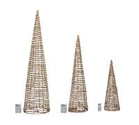 Samuel ALEXANDER Set of 3 Gold Glitter Twist Christmas Cone Trees with 90 Warm White LEDs
