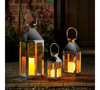 Samuel Alexander Set Of 3 Large Indoor Outdoor Stockholm Stainless Steel Lantern Trio
