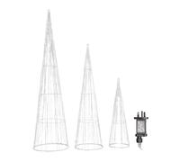 Samuel ALEXANDER Set of 3 Light up White Metal Dewdrop Christmas Cone Trees with Warm White LEDs