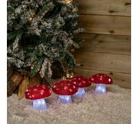 Samuel Alexander Set of 4 Battery Operated Red & White Acrylic Christmas Mushrooms with Cool White LEDs