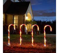Samuel Alexander Set Of 4 Large Light Up Red & White Stripe Christmas Candy Cane Garden Stakes With Leds
