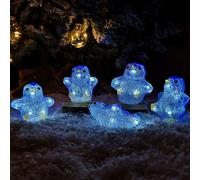 Samuel Alexander Set of 5 Acrylic Light Up LED Penguins Christmas Penguin Decorations Battery Powered in White Samuel Alexander White