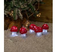 Samuel Alexander Set of 5 Battery Operated Red & White Acrylic Christmas Mushrooms with Cool White LEDs