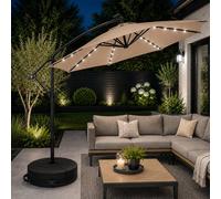 Samuel Alexander Solar Powered Beige Lit Parasol. Crank Handle & White LED & Base Bag Samuel Alexander Beige